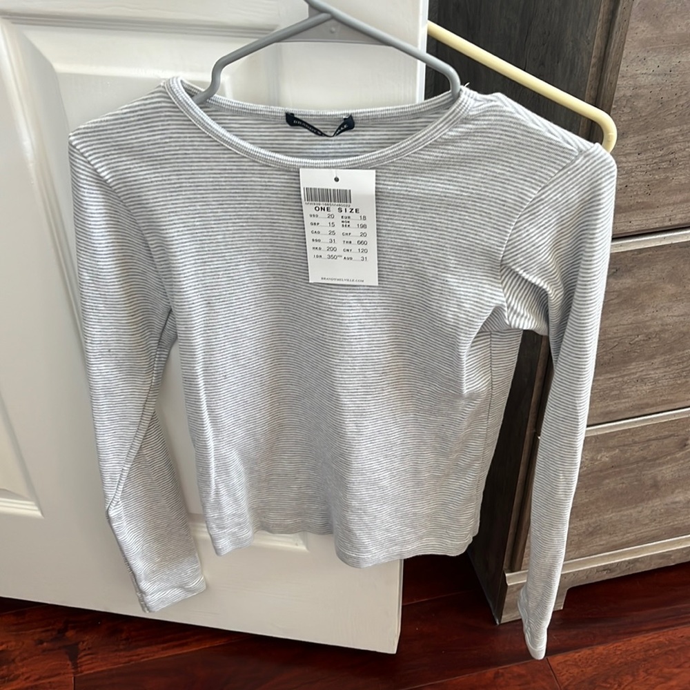 Brandy Melville Long Sleeve Top Grey Striped